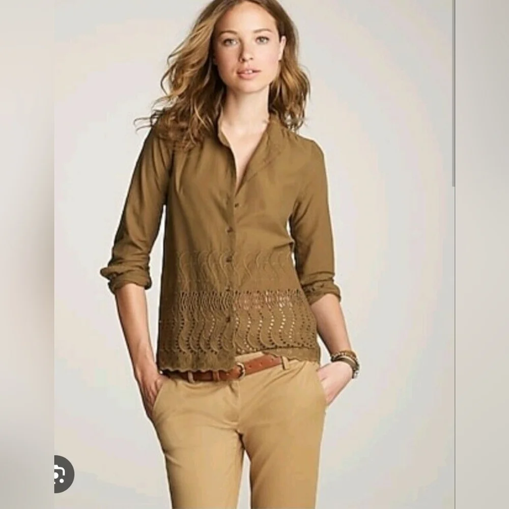 ❤️ NWT! J CREW DELANEY EYELET HEM TOP, 0P